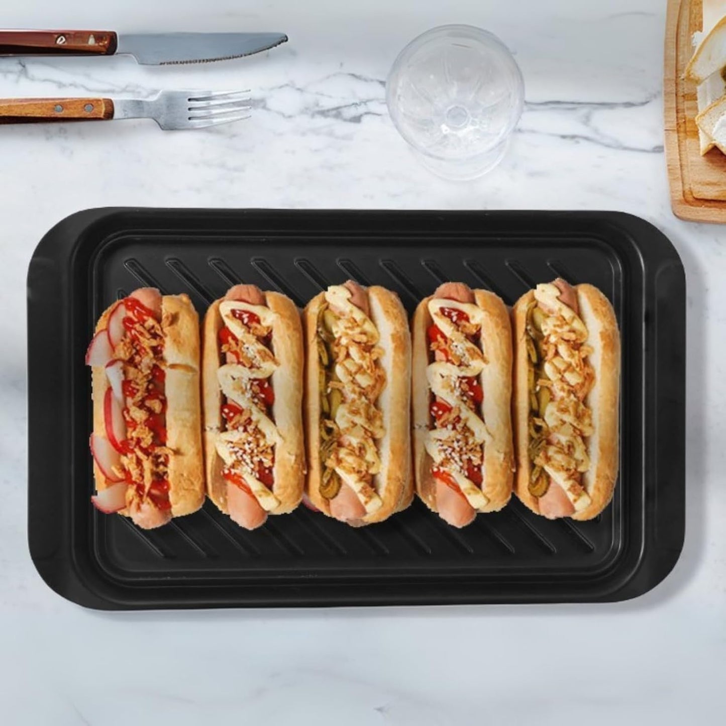 TP Grilling Prep and Serve Trays, 17" BBQ Tray for Meat Marinating and Food Plating, Melamine Serving Platters Set of 2 Grilling Accessories, Black and White