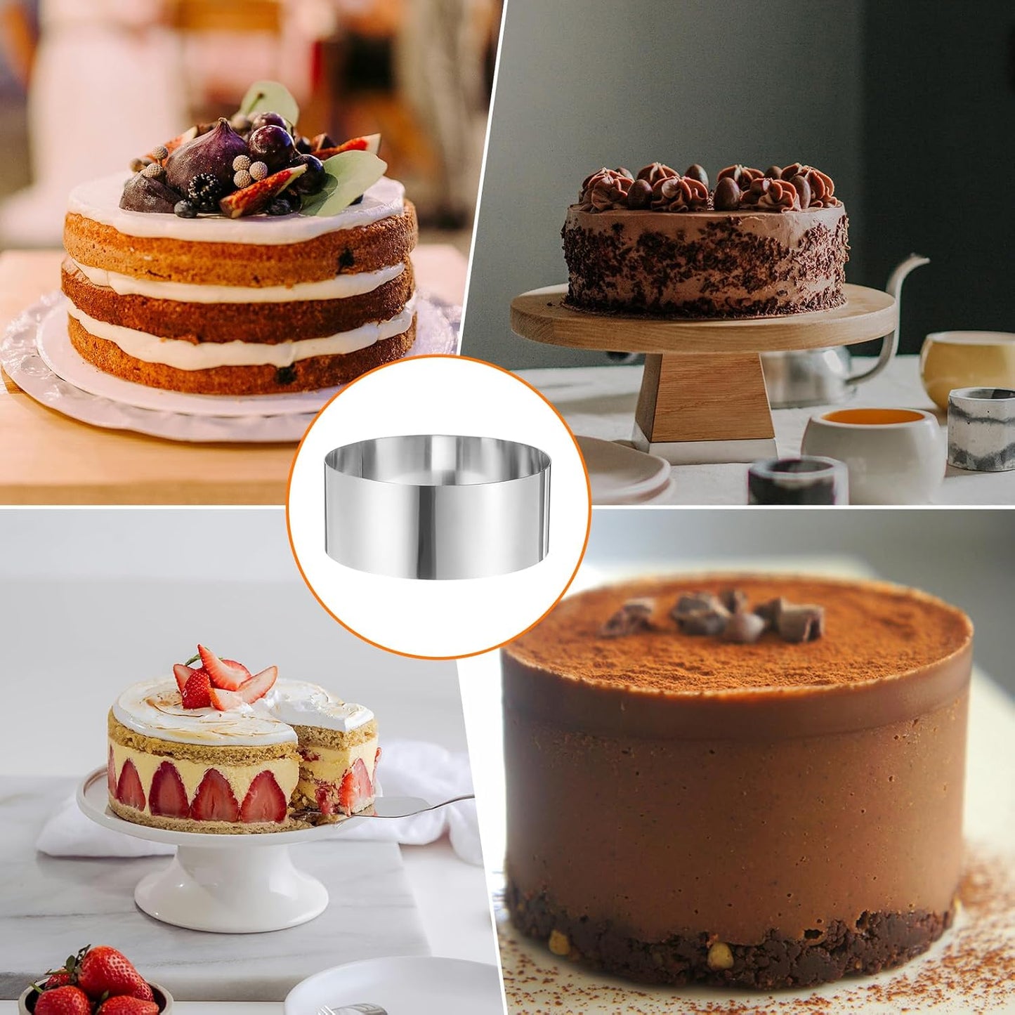 HARFINGTON Round Cake Ring 7 x 2.75 Inch Seamless Stainless Steel Pastry Mousse Dessert Ring Mirror Coating for Baking Cooking Making Tool