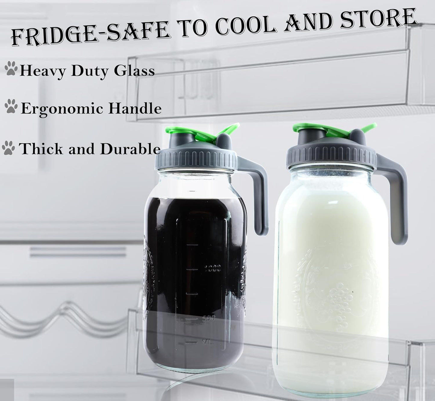 Cold Brew Coffee Maker 64 Oz Mason Jar Iced Tea Pitcher With Strainer 2 Set Half Gallon Glass Pitcher With Spout Lid 2 Quar Water Jug For Fridge Beverage, Sun Tea, Hot Cold Brew, Lemonade, Juice