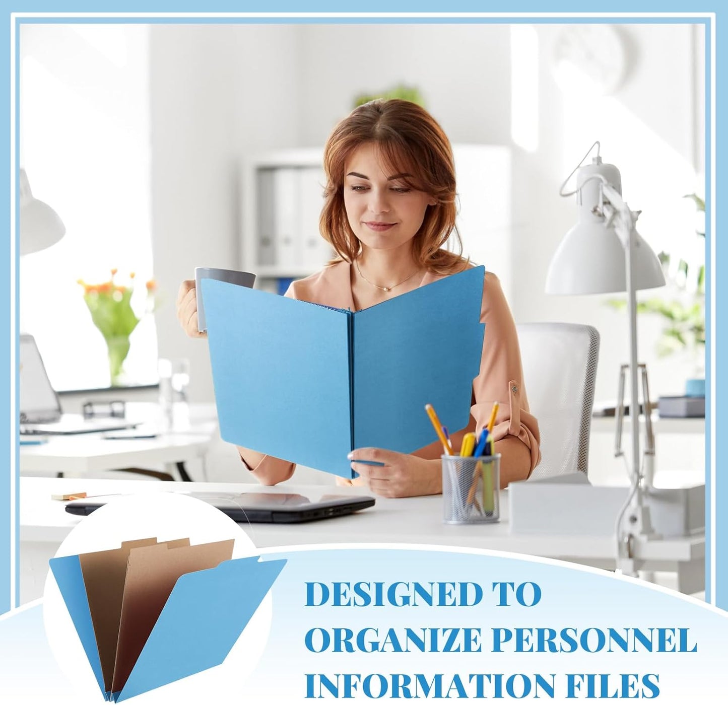 12 Pcs Classification Folders Letter Size, Back to School Supply for Teacher, Student, 2 Pocket Dividers Pressboard File Folder Bulk with 2 Fasteners, 2 in Expanding File Organizer (Blue)