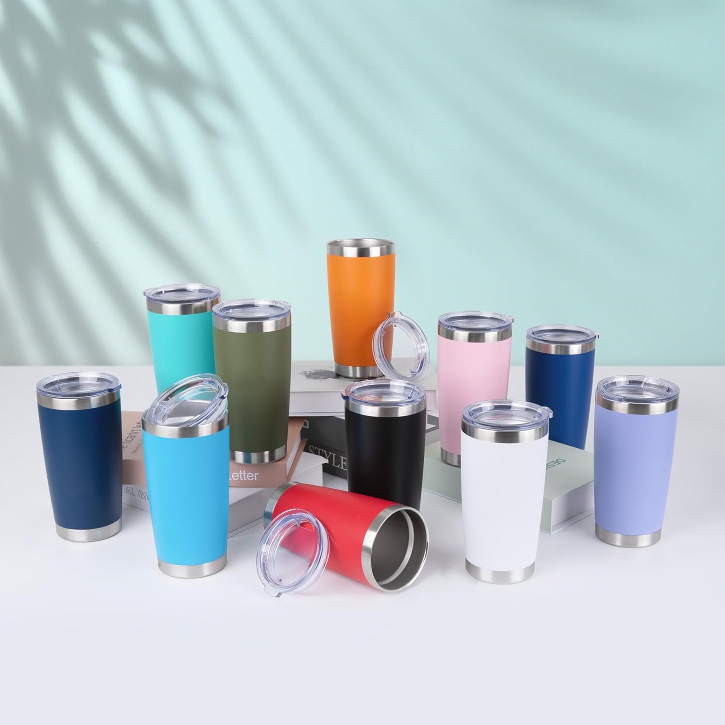 HASLE OUTFITTERS 20oz Stainless Steel Tumblers Bulk, Insulated Travel Cup with Lid, Double Wall Vacuum Coffee Mug for Cold & Hot Drinks 8 Pack, Orange