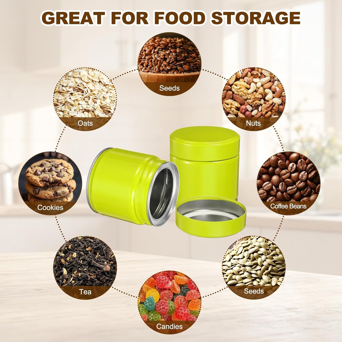 uxcell 2Pcs Round Tea Canisters, 3" x 3" Airtight Metal Tea Containers for Loose Tea, Coffee Beans, Spices - Durable, Compact, and Stylish Storage Tea Tin (Green)