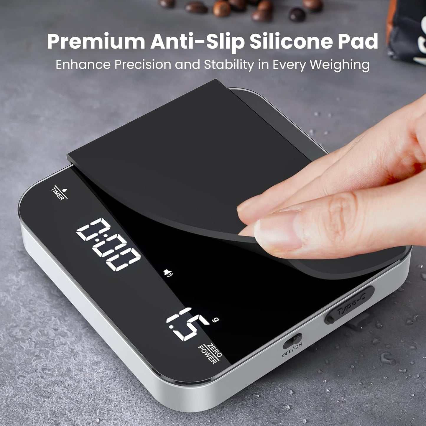 Rechargeable Mini Coffee Scale with Timer, Maestri House Espresso Scale, 2kg/0.1g Accurate Scale for Espresso and Pour-Over Coffee, Portable Digital Kitchen Scale with Automatic Timing(Black&Silver)