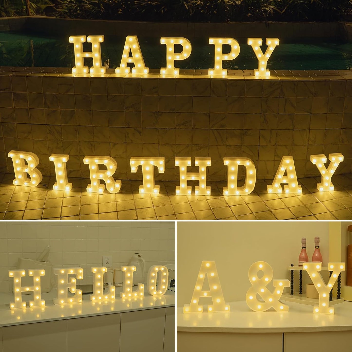 Foaky LED Letter Lights Sign Marquee Light Up Letters Sign for Night Light Wedding/Birthday Party Battery Powered Christmas Lamp Home Bar Decoration(M)