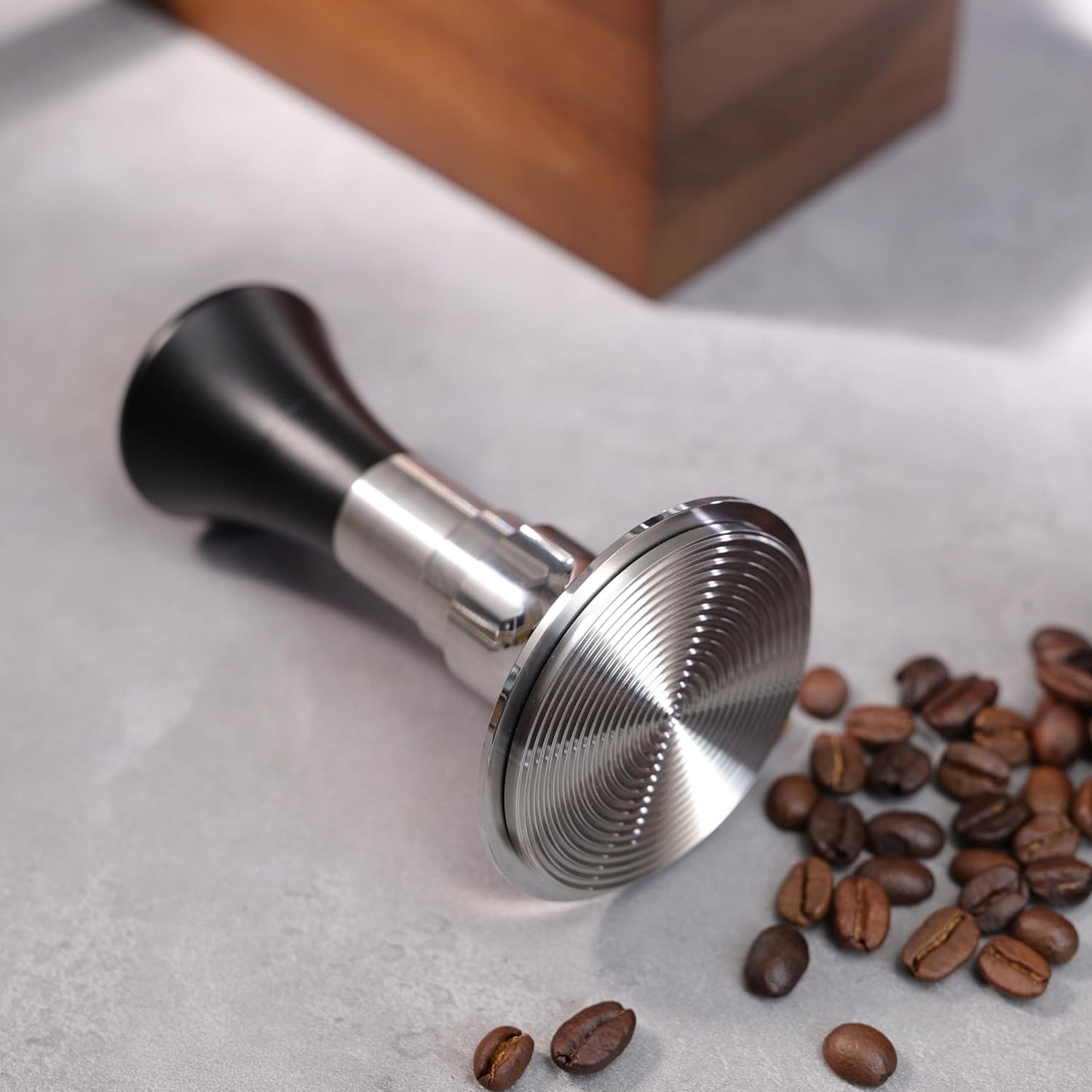 54mm Espresso Tamper with Calibrated Spring Loaded for Ninja Luxe Café/Breville -【24lb~35lbs Self-Adjustable with Sound Feedback】- Self Leveling Stainless Steel Ripple Base - Black