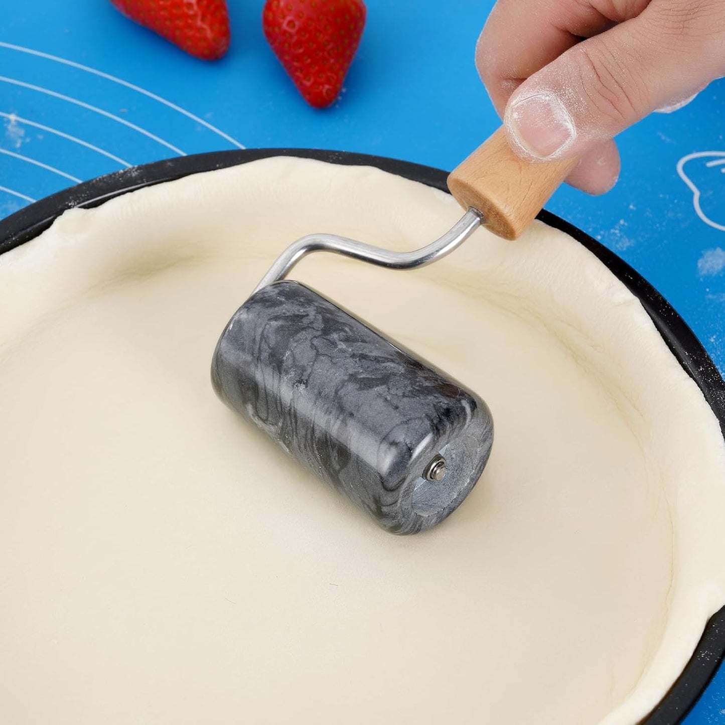 Tianman Rolling Pin Pizza Roller, Marble Roller Non-Stick T-Type, For Cake Baking Tortilla Fudge Pizza Cookies and Other Kitchen Baking Cooking (Type 3 Black).
