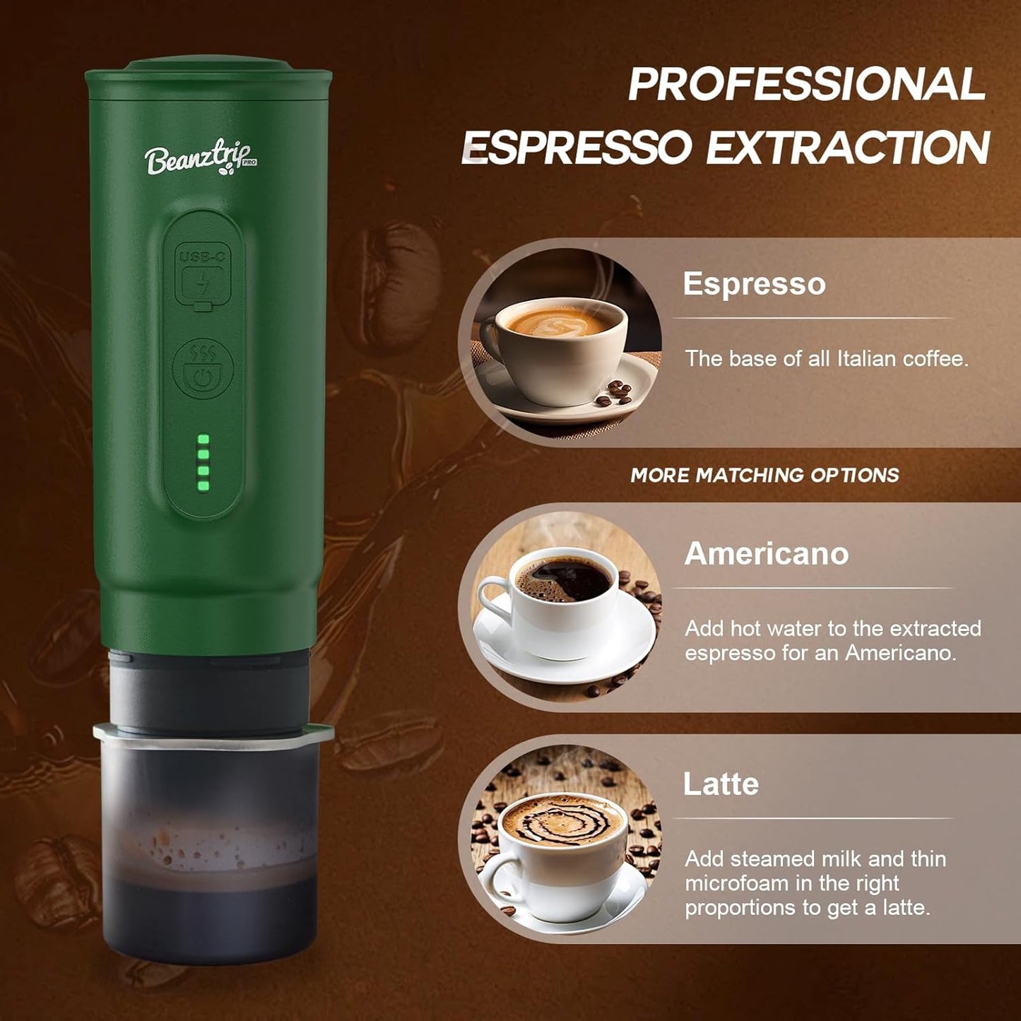 Portable Espresso Maker with Self-Heating, 2-in-1 Coffee Machine with Ground Coffee & NS Capsule, 7800mAh Espresso Machine for Travel, Outdoorlife, OfficeLife, BusinessTrip, Green