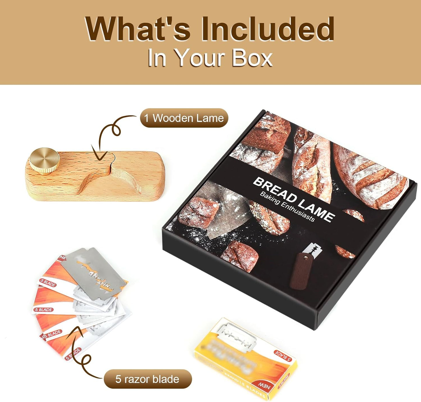 Bread Lame,Magnetic Wooden Dough Scoring Tool,Hand Crafted Sourdough Lame Scoring Tool for Sourdough Bread Baking with 5 Razor Blades