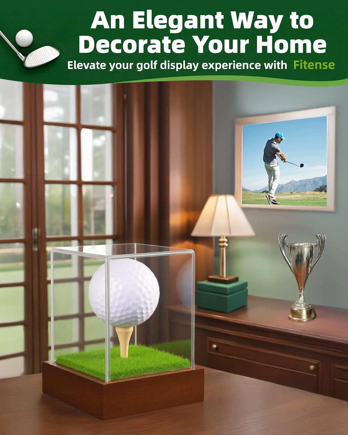 Golf Ball Display Case - Clear Acrylic Cube with Solid Wood Base & Tee, Anti-Dust Transparent Holder for Single Golf Ball, Ideal for Collectibles, Souvenirs & Gifts, Display Special Golf Balls