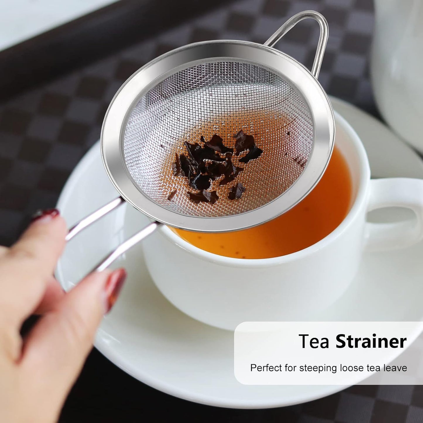 D Fine Mesh Strainer, Stainless Steel Sieve Sifter with Handle, Small Metal Strainer for Loose Tea, Juice, Drink, Herbs, Mini Sifter for Flour, Matcha, Kitchen, Baking, 3-Inch (8x3, Silver)