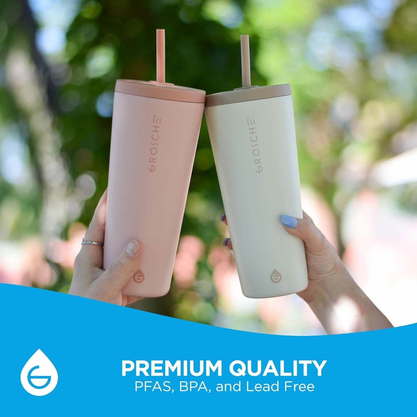 GROSCHE Jasper Insulated Stainless Steel Tumbler With Straw – Travel Cup with Lid, Extreme Insulation & Sleek Design, 23 oz - Blue