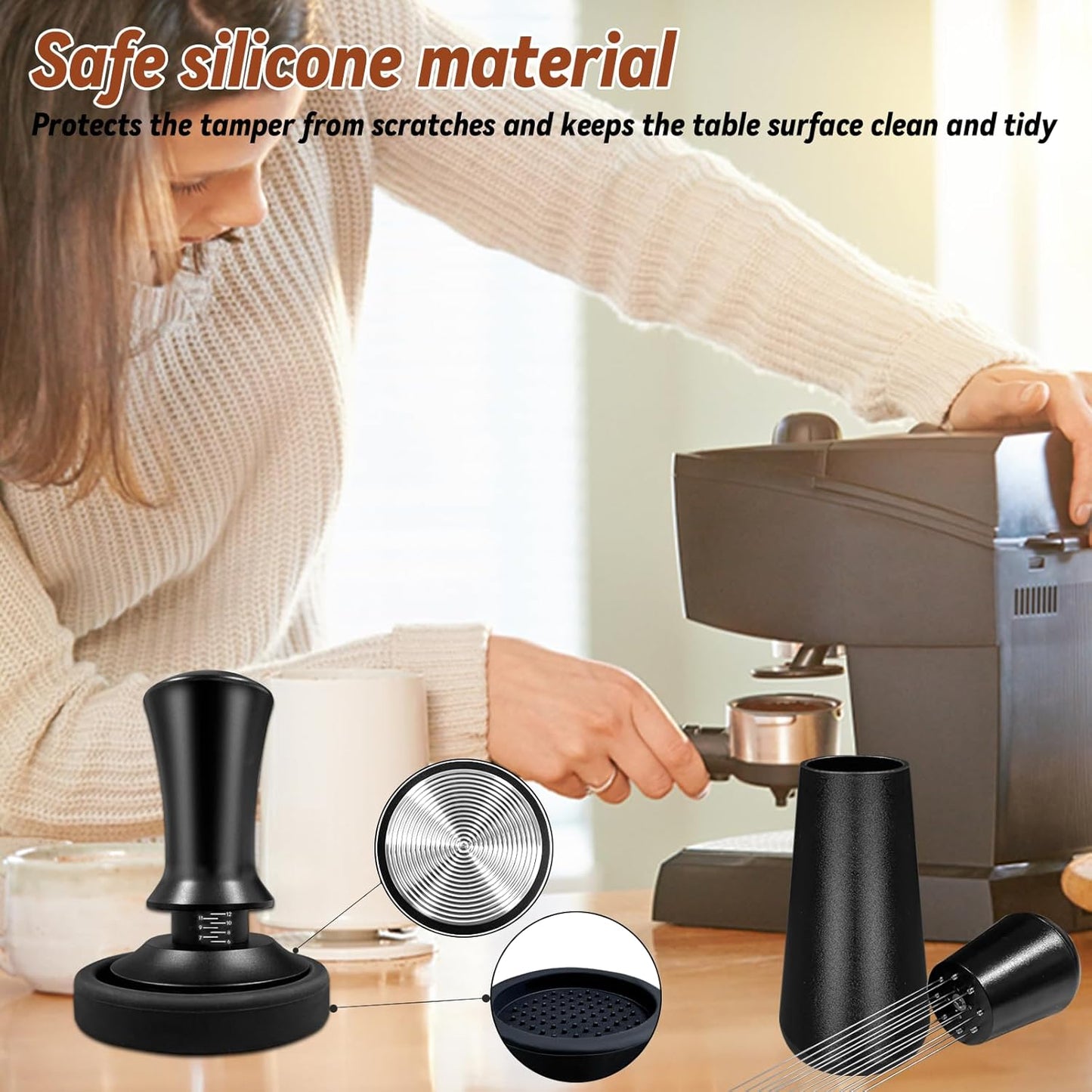 51mm Espresso Accessories Kit, Coffee Tamper Set, Spring Loaded Calibrated Tamper, WDT Tool Espresso and Tamper Mat, 51mm Espresso Tamper Kit for Espresso Coffee Machines, Barista Kit