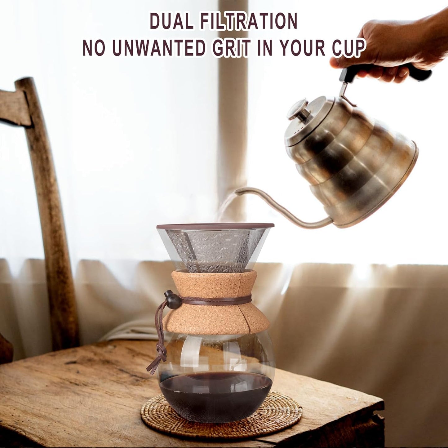 Compatible for Hario V60 & Chemex Pour Over Coffee Filters -MISETTO Reusable Stainless Steel - Best Coffee Maker and Bar Accessories (Copper)