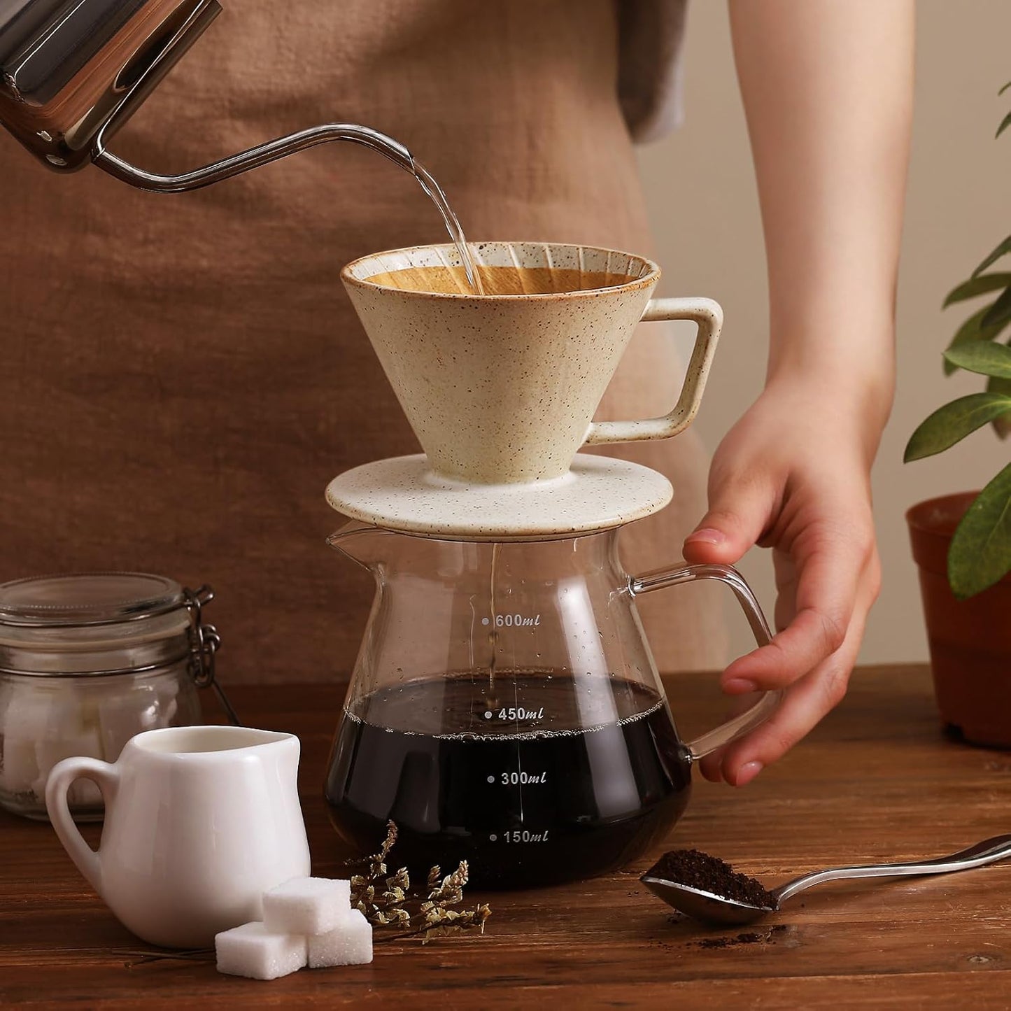 DOWAN Pour Over Coffee Maker, Non-Electric Pour Over Coffee Dripper, Manual Brew Maker, Single Cups Porcelain Slow Brewing Accessories for Gifts, Grey