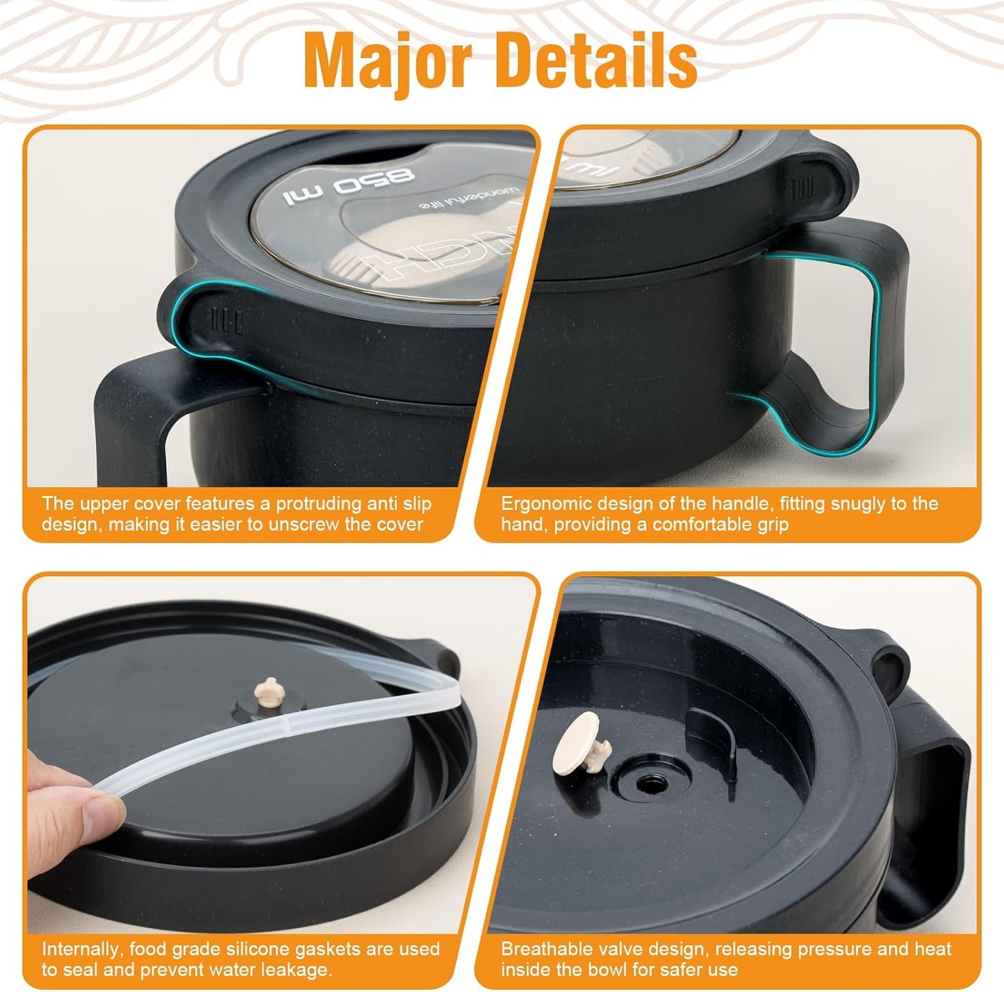 Microwave Bowl with Lids,Ramen Bowl,28oz Microwave Soup Mugs with Handles,for Soup and Instant Noodles,Oatmeal, Gumbo, Salad, College Dorm Room Essentials for Girls for Boys Apartment Essentials