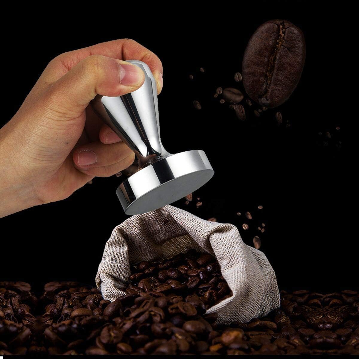 58mm Espresso Tamper, Stainless Steel Coffee Tamper with Silicone Base, Non-Slip Grip Mirror Polish for Even Extraction