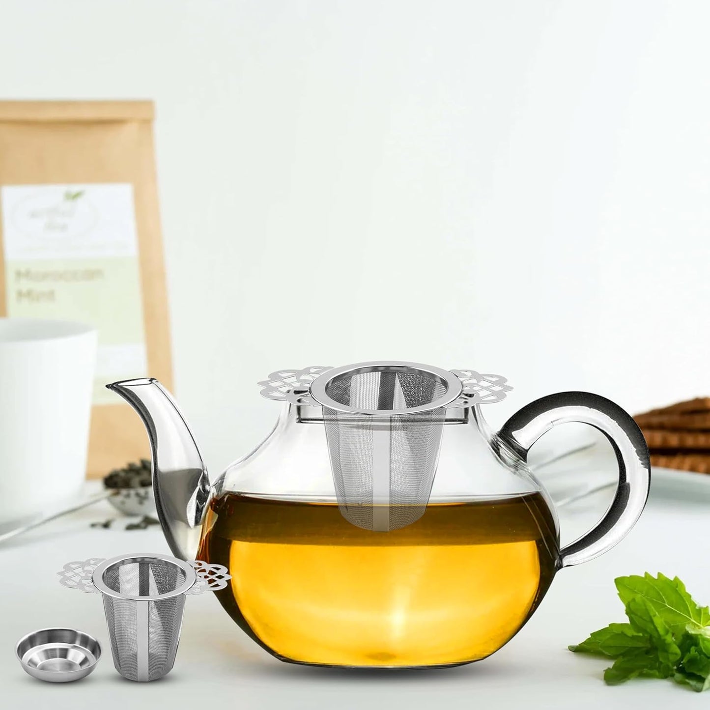 Set of 2 Tea Infusers for Loose Leaf – SUS 304 Stainless Steel Fine Mesh Basket with Flower-Shaped Handles, Reusable & Heat-Resistant, Ideal for Cups & Teapots