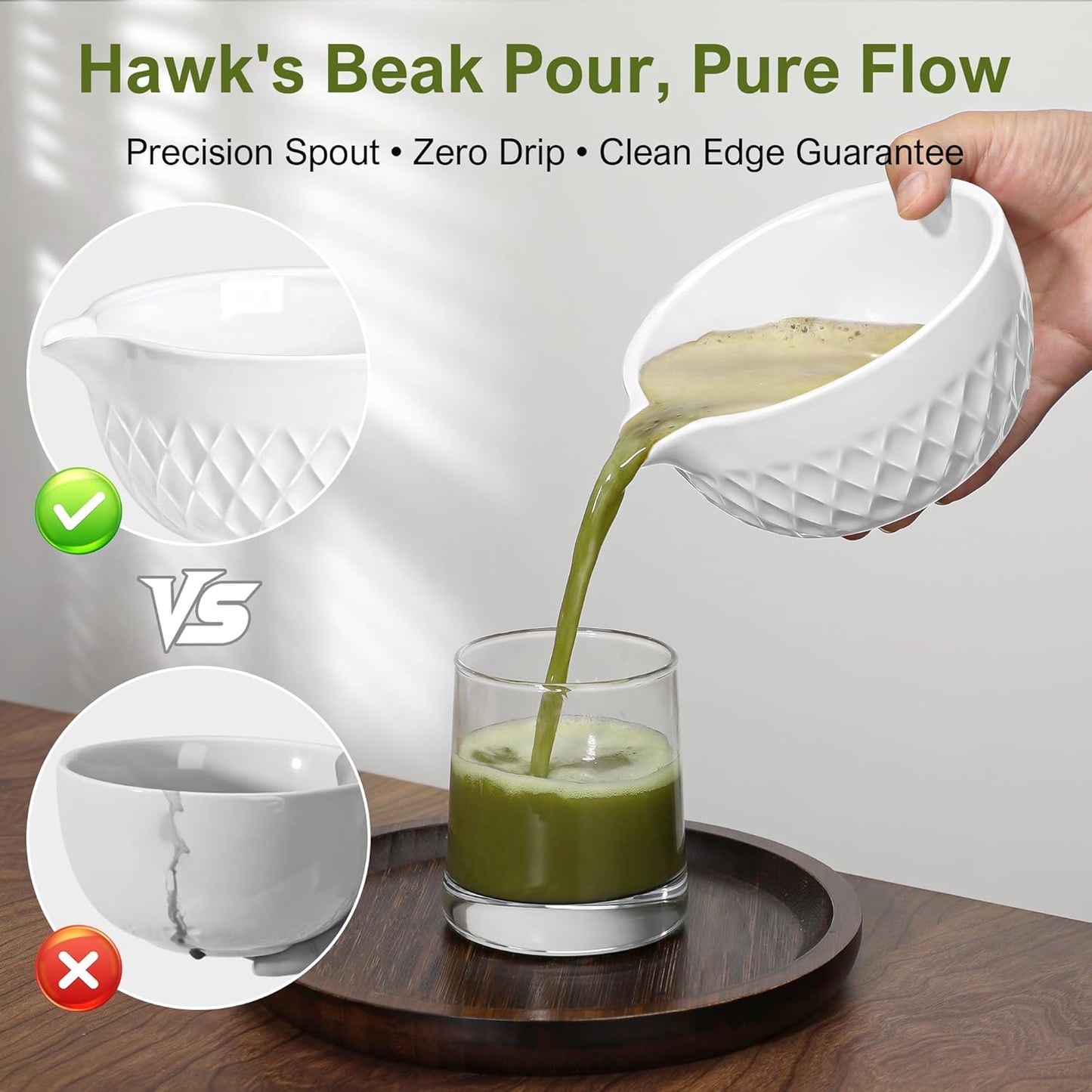 Matcha Whisk Set, 7 Pcs Matcha Kit, Ceramic Matcha Set Includes Matcha Bowl with Spout, Matcha Whisk and Holder, Bamboo Scoop, Scoop Rest, Sifter and Tea Towel (Ceramic White)