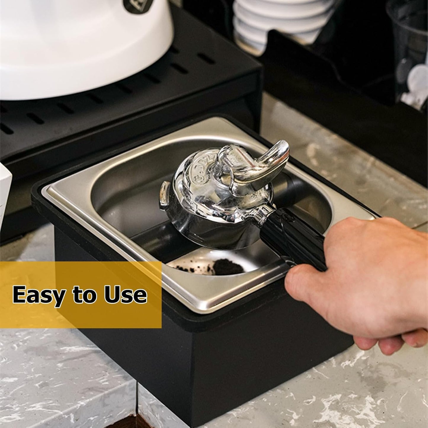 Espresso Coffee Knock Box, Stainless Steel Coffee Pucks Container, with Noise Reduction Rubber Ring,Silicone Bar for Knocking Portafilter Filter Grinds