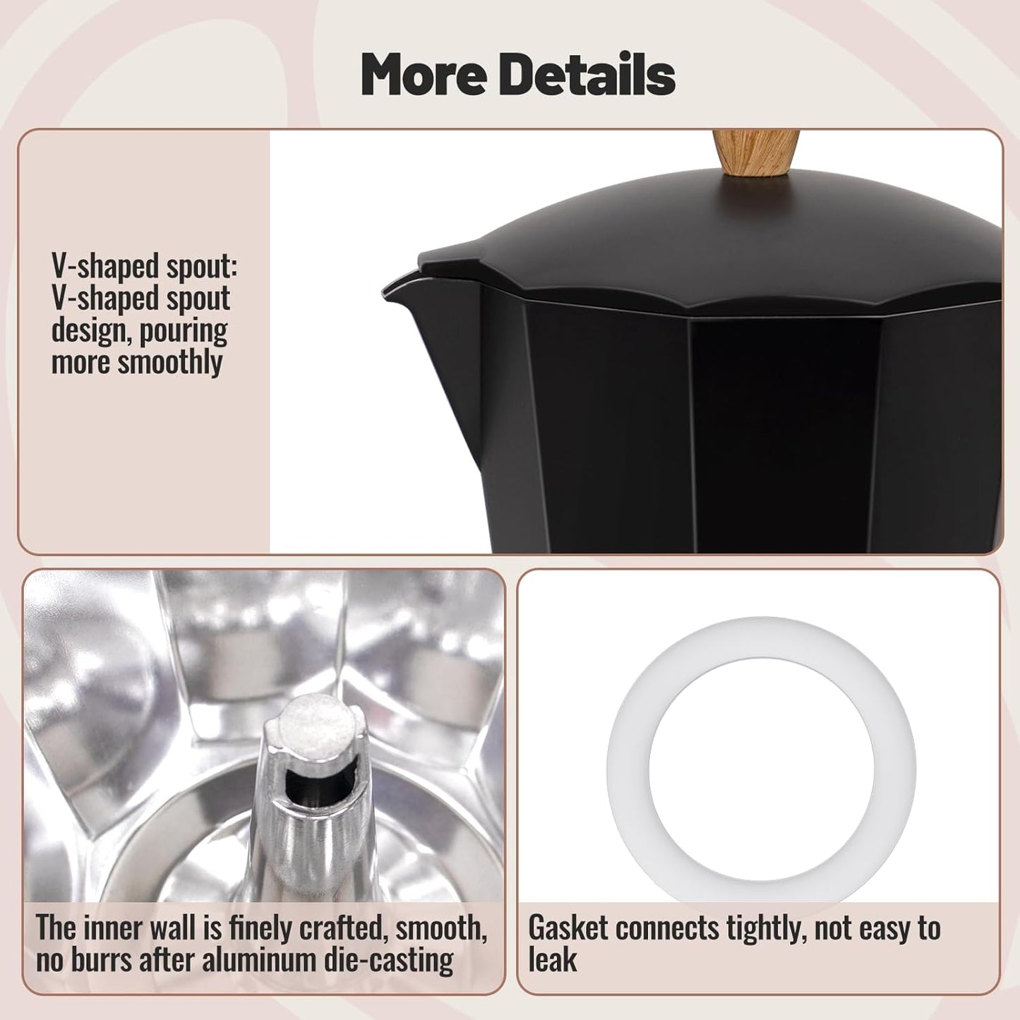 12 Cup Aluminum Moka Pot Classic Stovetop Espresso Coffee Maker 600ml 20oz Coffeemaker Percolator Mocha Pot Greca Coffee Maker Cafe Makers for Italian and Cuban Café Brewing Black