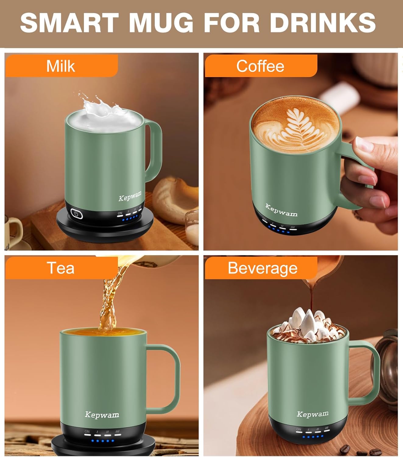 Self Heating Coffee Mug T1-16oz Fast Heating & Ultra Long-Lasting Battery Life, Heated Coffee Mug Up to 149℉ - Touch & App Controlled Coffee Mug, Birthday Gifts for Women and Men