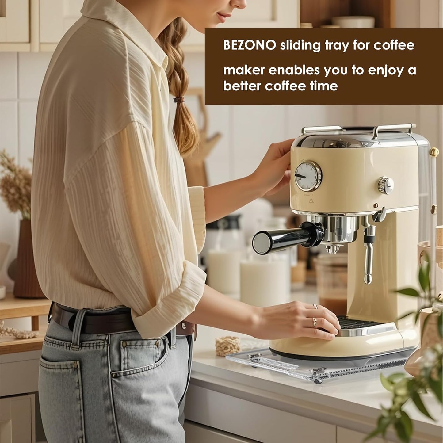 Appliance Sliders for Kitchen appliances Sliding Tray for Coffee Maker, Espresso Machines, Mixers Sturdy Kitchen Aid Sliders for Mixer - Duty Equipment with Rubber Wheels - 9.8" x 14" (Clear)