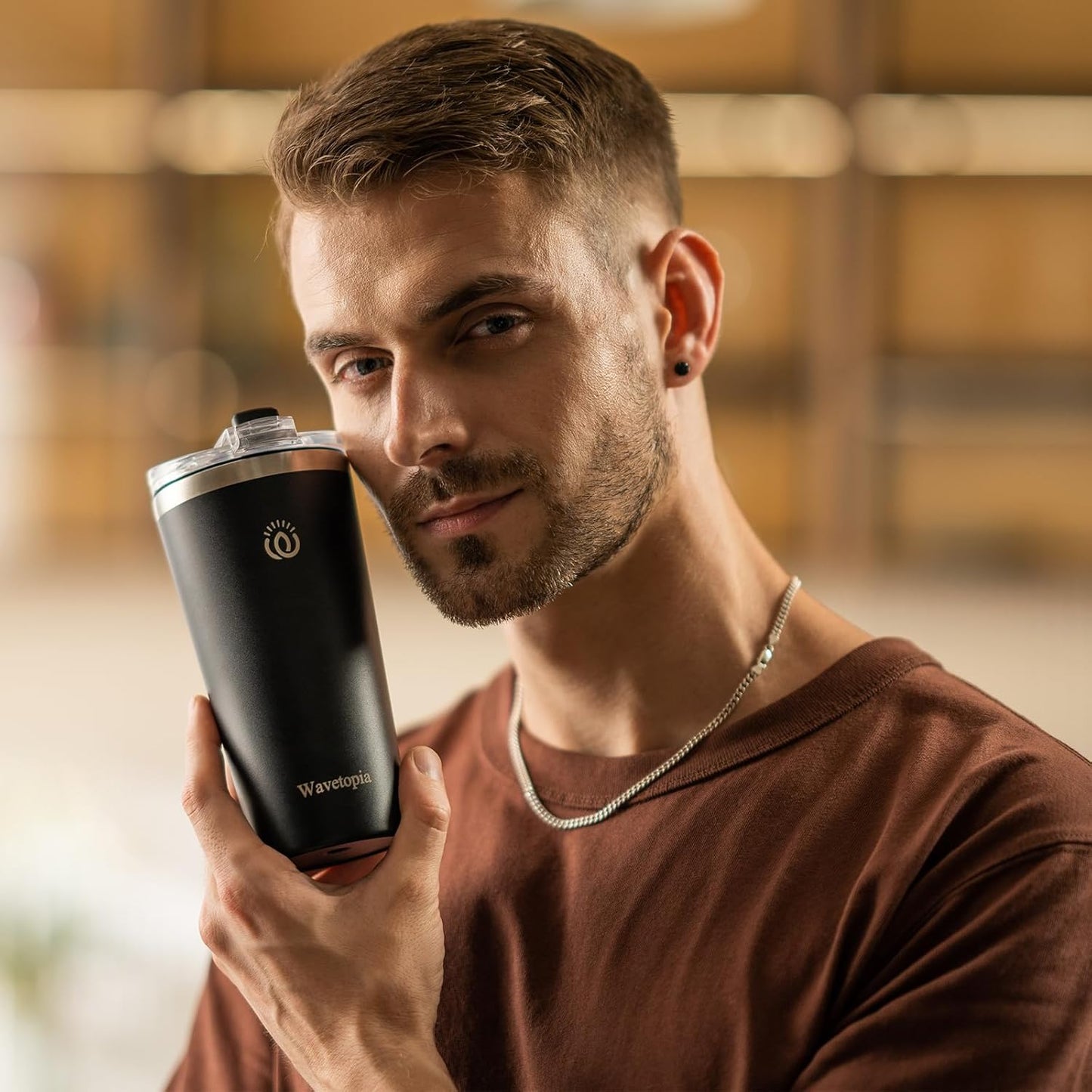 Insulated Coffee Mug with Lid, Reusable Stainless Steel Travel Coffee Cup, 16 Oz Double Wall Vacuum Spill Proof Tumbler Cups for Men and Women Hot & Cold Drinks(Aegean)