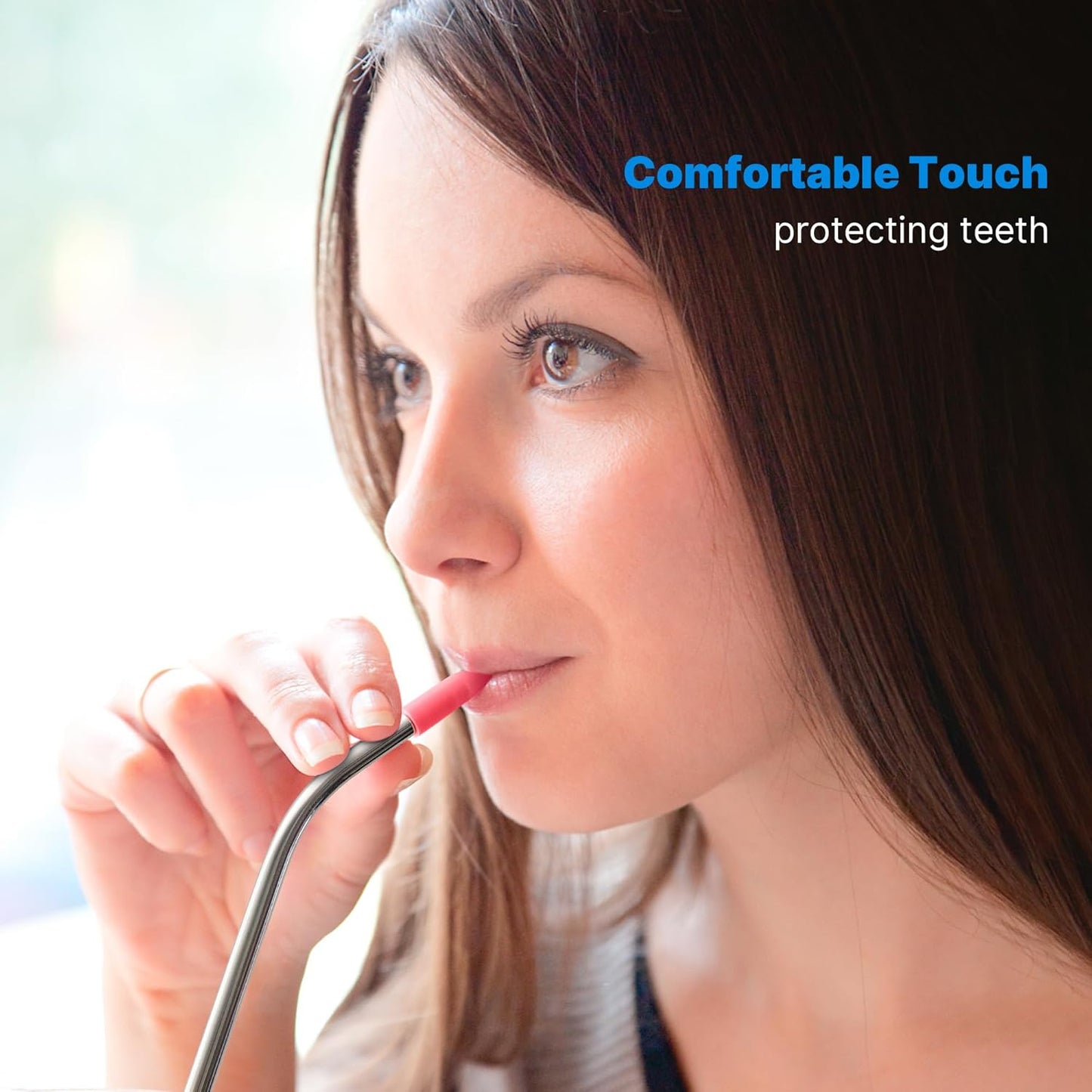 2 Pcs Stainless Steel Straw with Silicone Tips for 40 oz Stanley Tumbler, Repeatable 40 oz Metal Straws for Stanley Adventure Quencher Travel Tumbler Cup, BPA Free(Light Blue)