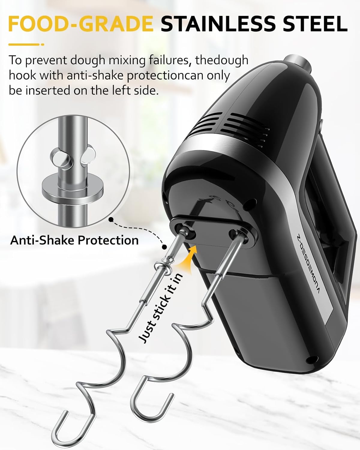 Electric Hand Mixer, Powerful 300W Hand Mixer Electric Handheld with 304 Beaters, Dough Hook,Hand Held Mixer with Turbo for Baking Cakes, Eggs, Cream Food(Black)