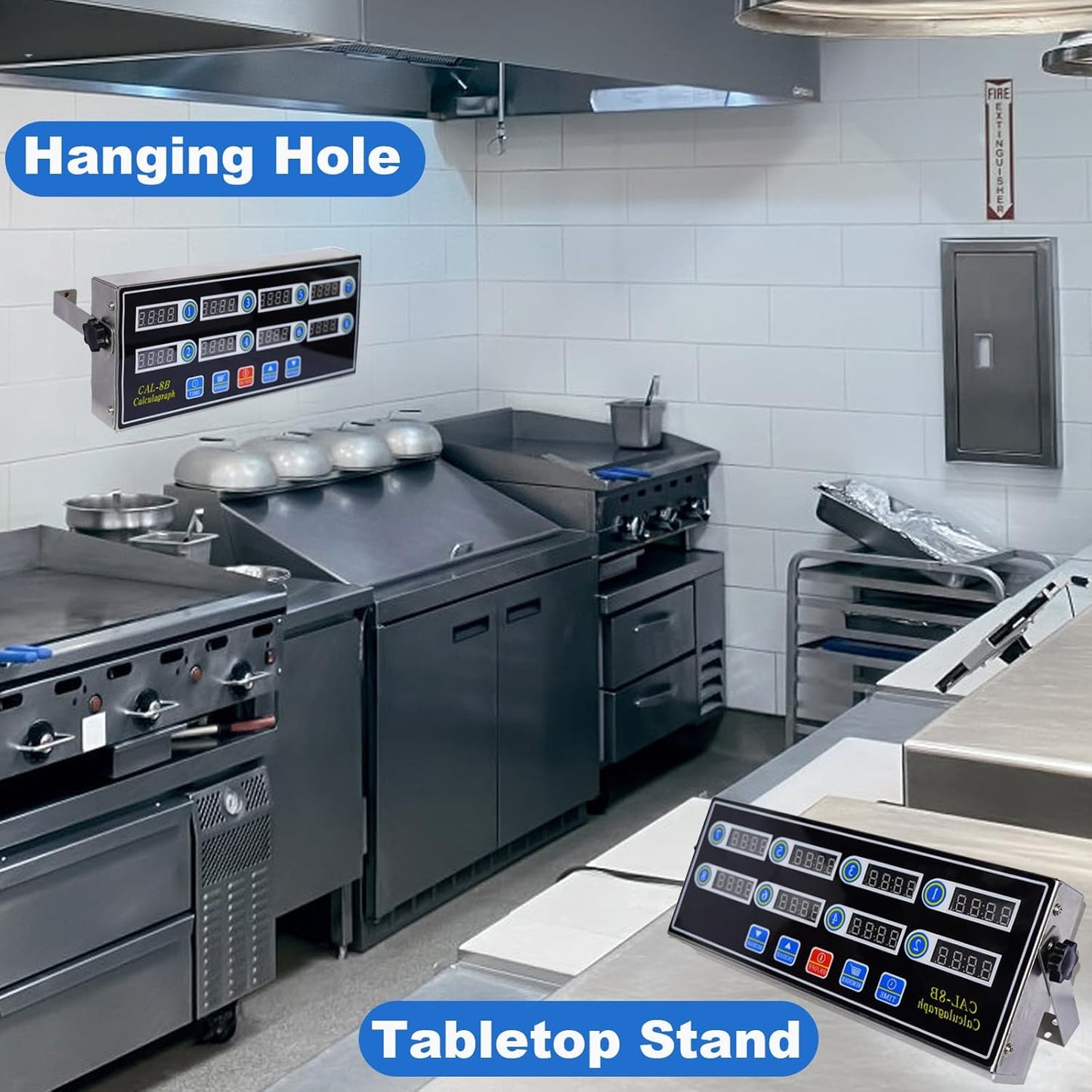 Commercial 8 Channels Digital Kitchen Timer, Stainless Steel Calculagraph Timer with Loud Alarm for Restaurant, Clock Reminder on Multiple Events