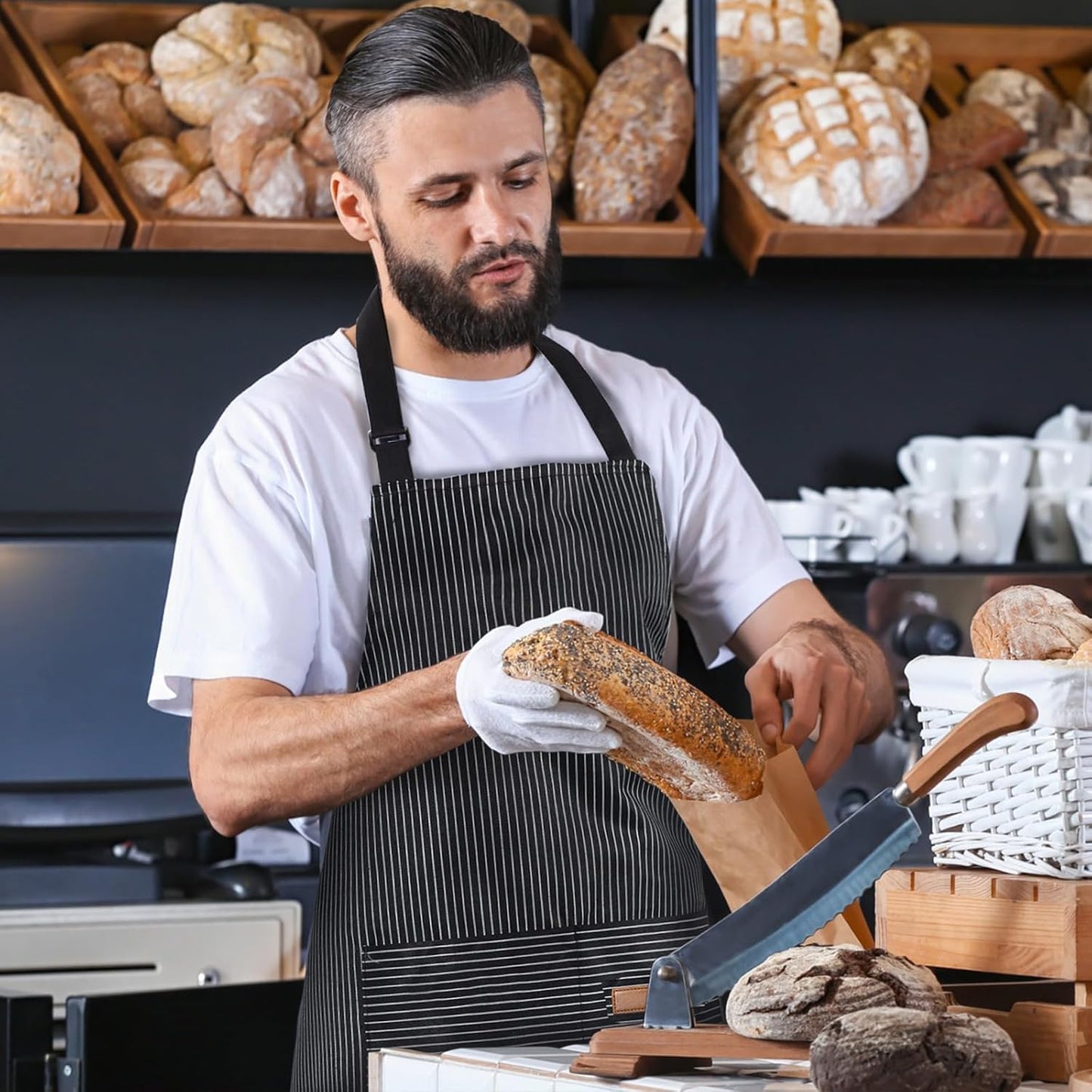 Handepo 4 Pcs Kitchen Cooking Aprons with Pockets Adjustable Waterproof Baking Apron for Women Men, Chef,BBQ, Christmas Gift