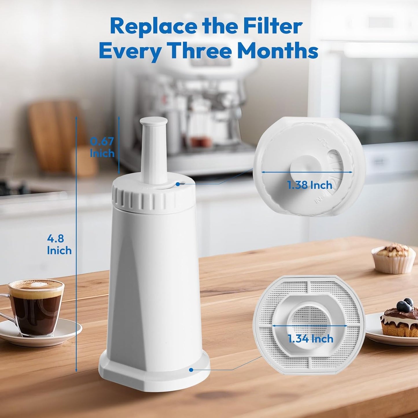 6 Pack Replacement Water Filter for Breville Espresso Machine Barista Pro BES878, Barista Touch Bes880, Oracle Touch BES990, Oracle BES980, Dual Boiler BES920 Bambino ClaroSwiss Sage, BES008WHT0NUC1