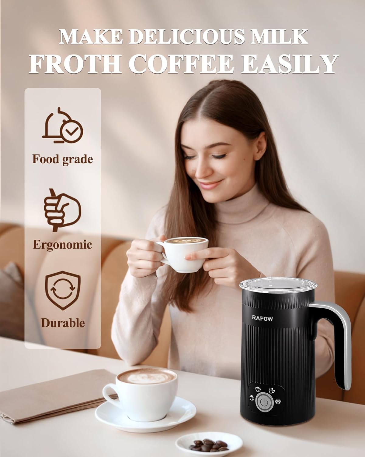 4 in 1 Electric Milk Frother: Automatic Milk Steamer Large Capacity Hot & Cold Coffee Foam Froth Maker, Milk Warmer Foamer for Latte, Cappuccino, Hot Chocolate