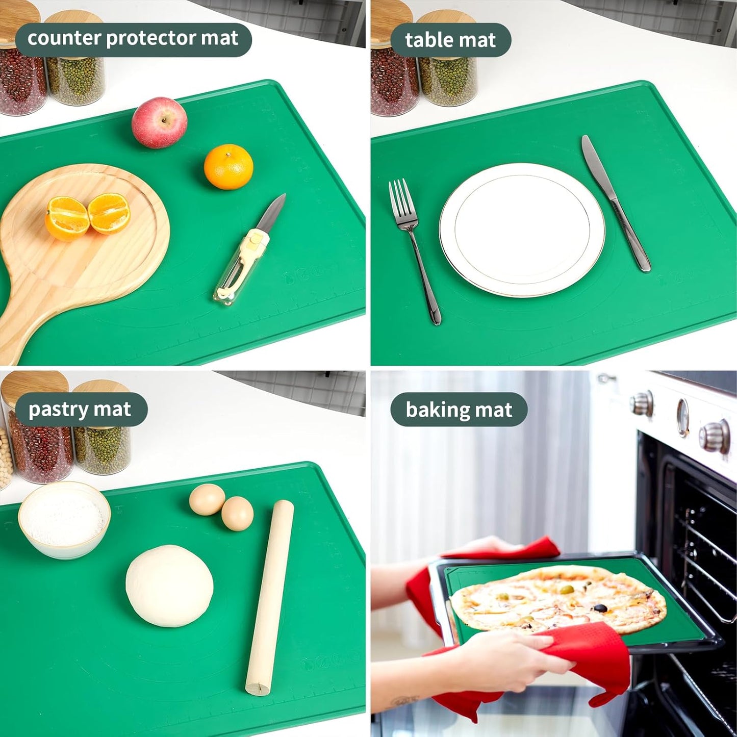 Silicone Pastry Mat, 21×15 inches, nonstick baking mat with measurements. Ideal for dough mat, pastry board, kitchen counter mat, dough rolling mat, pie crust mat, fondant mat, pasta/pizza mat.