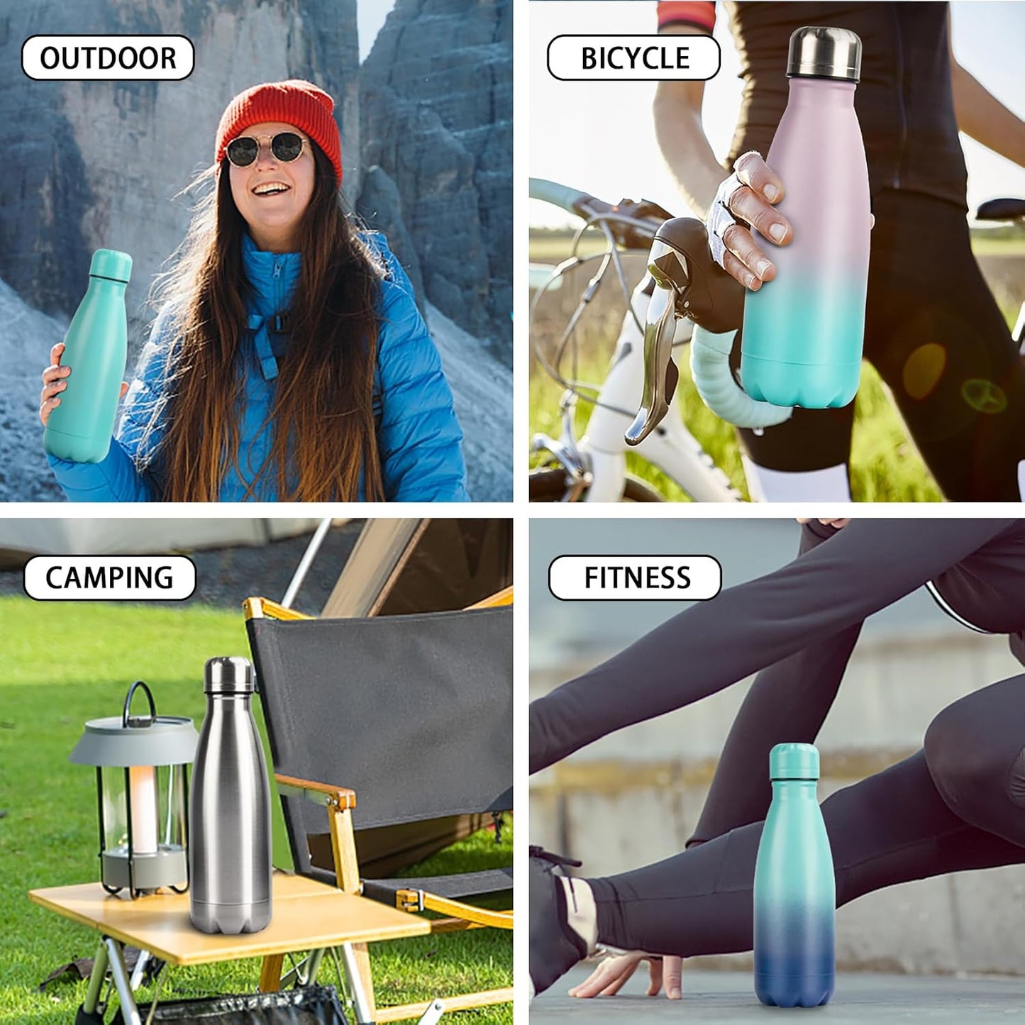 Insulated Water Bottle,12oz Stainless Steel Water Bottles with straw lid,Metal Sports Water Bottles for Boys,Girls,Double Wall Vacuum BPA-Free Flask for School, Sports & Travel-Sliver