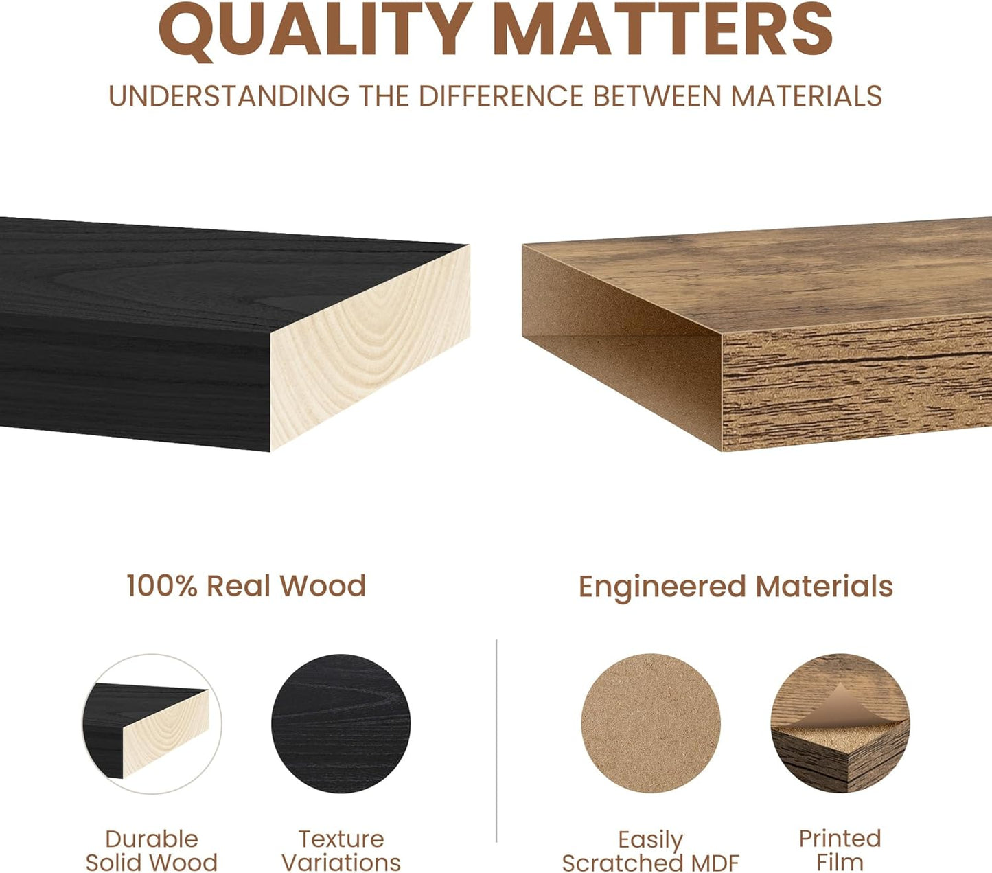 Fun Memories Rustic Floating Shelves for Home Decor, 8 Inch Deep Floating Shelf, Solid Wood Floating Wall Shelves 30 Inch Long, Deep Wall Shelves for Bathroom, Living Room, Black Finsh, Set of 2