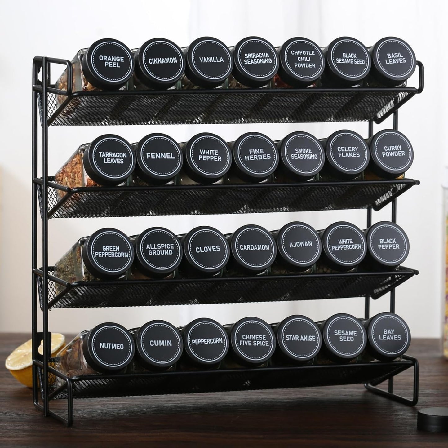 36Pcs Spice Jars Containers with Labels,4oz Black Seasoning Bottles with Shaker Lids for Rack, Cabinet, Drawer,Empty Square Condiment Pots (36, Black)