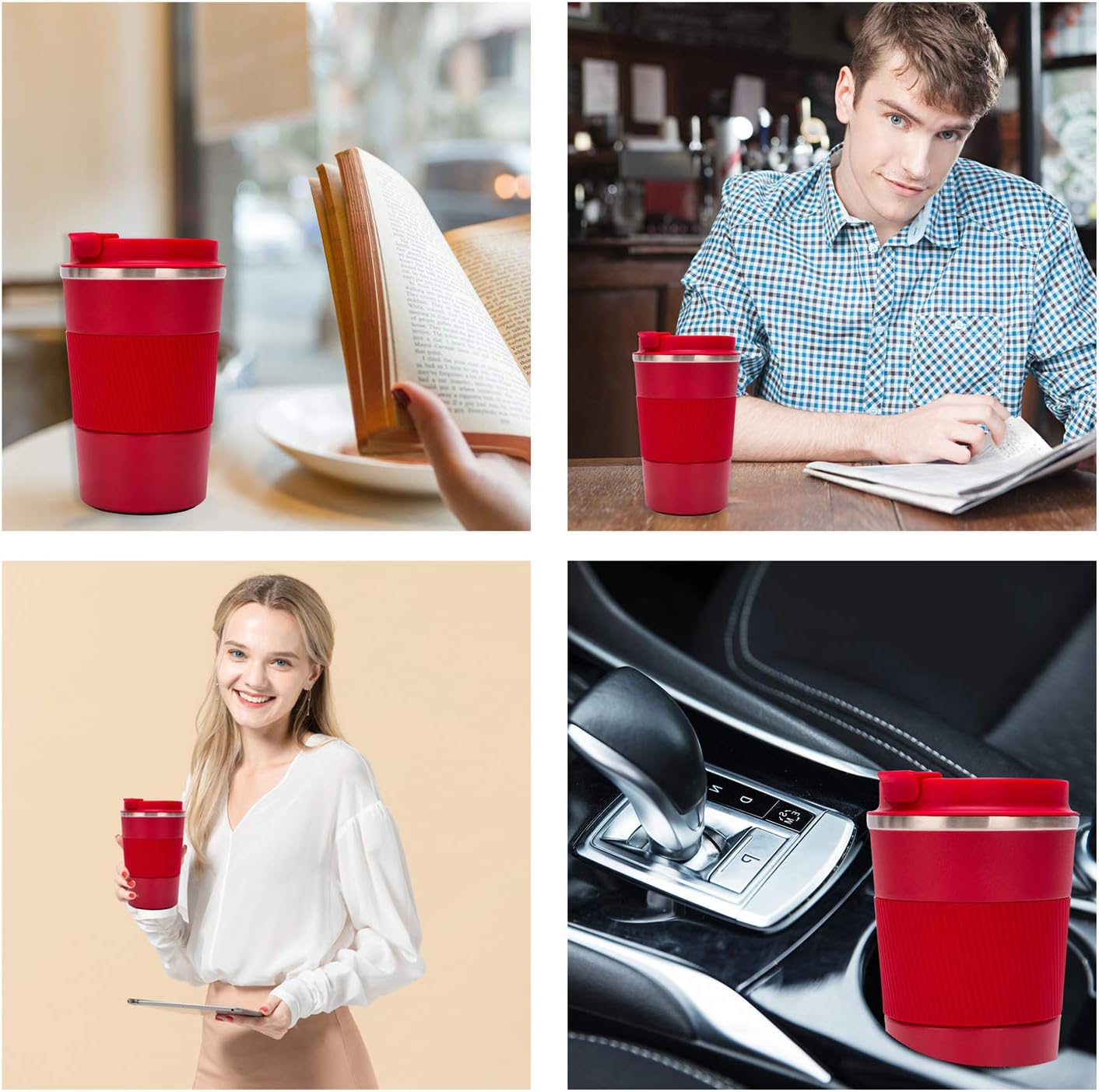 12oz Travel Coffee Mug Spill Proof, Insulated Coffee Mug with Lid, Leakproof Coffee Tumbler,Stainless Steel Vacuum Coffee Cup for Hot/Cold Drinks, Reusable Coffee Cup for Men Women -380ml,Red