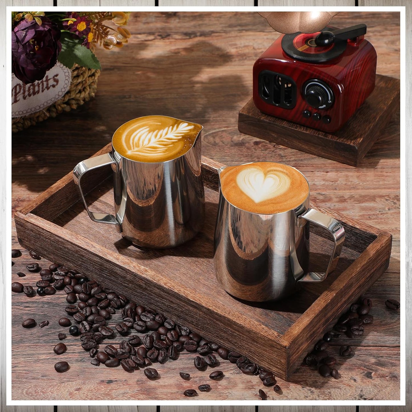 Dandat 8 Pcs Milk Frothing Pitcher Espresso Steaming Pitchers 12 Oz Stainless Steel Milk Steamer Cup Frother Jug for Espresso, Latte Art, Chai Cappuccino Hot Chocolate