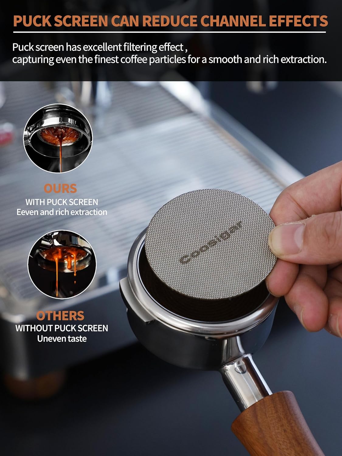 58mm Bottomless Portafilter | Fits for E61 Group Head 2 Ears machines| Stainless Steel portafilter and Rosewood Handle|Espresso Machine Accessories(Rosewood)