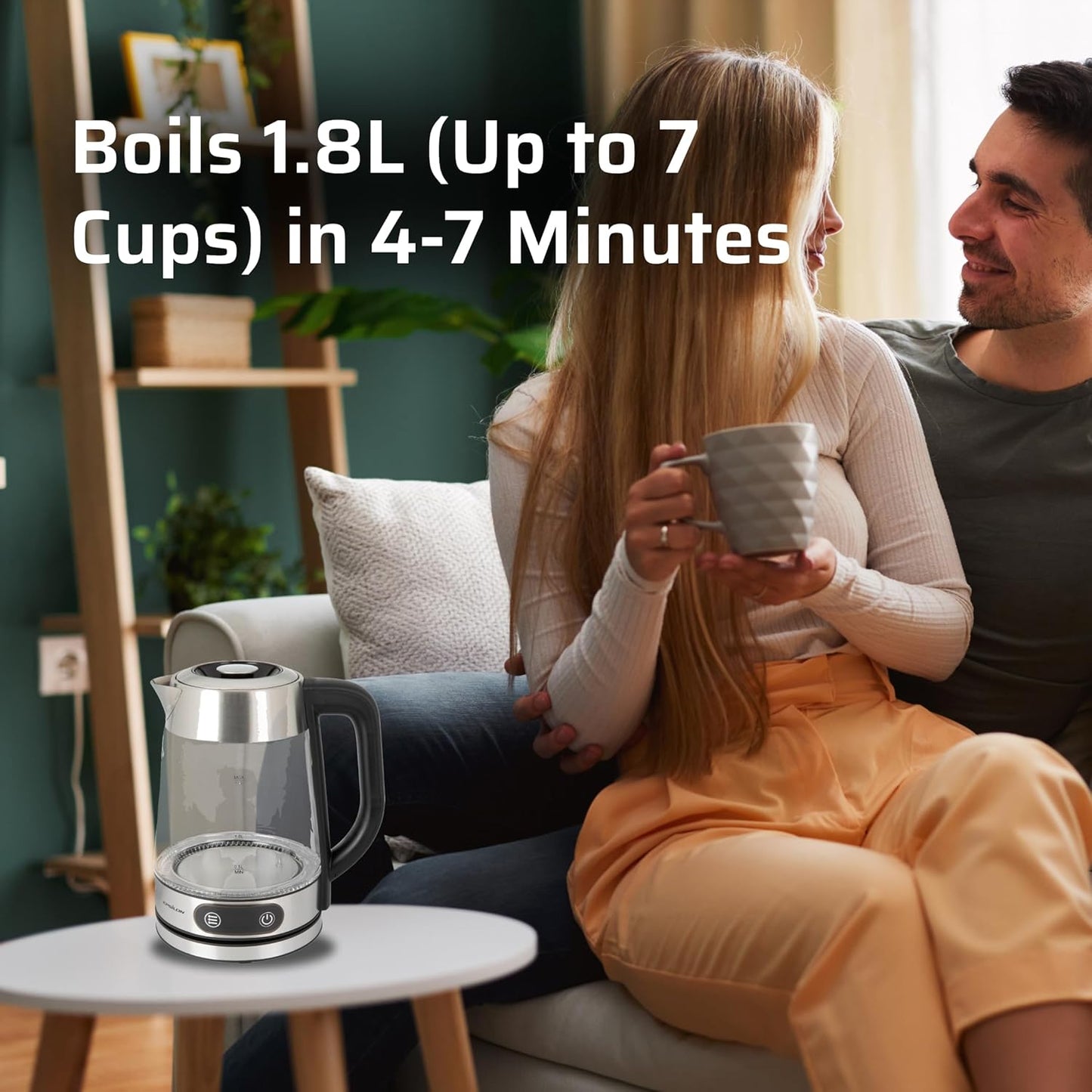 Epsilon 1.8L Glass Electric Kettle – Hot Water Tea Kettle with Borosilicate Glass & Stainless Steel, Auto Shut-Off, Fast Boil 1500W Electric Teapot, BPA-Free, Cool Touch Base