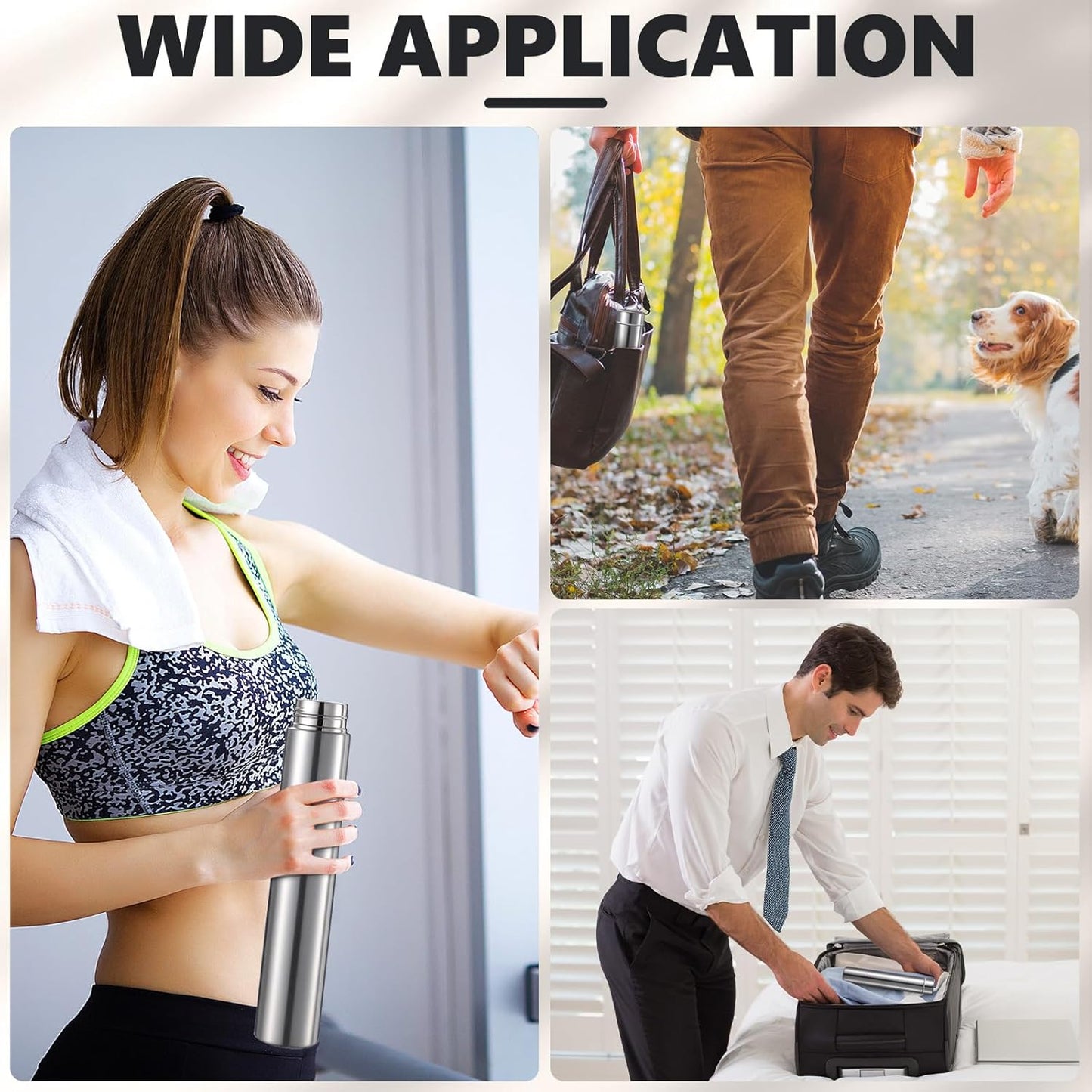 Vesici Slim Water Bottle 8.8 oz Small Stainless Steel Purse Compact Insulated Water Bottles Camping Travel Backpack Pocket Flask for Car Cold Coffee Tea(Silver,1 Pack)