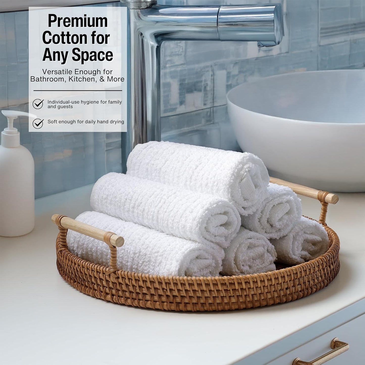 Bar Mop Cleaning Kitchen Dish Cloth Towels 12" x 12", 100% Cotton, Machine Washable, Everyday Kitchen Basic Utility Bar Mop Dishcloth Set of 24, White