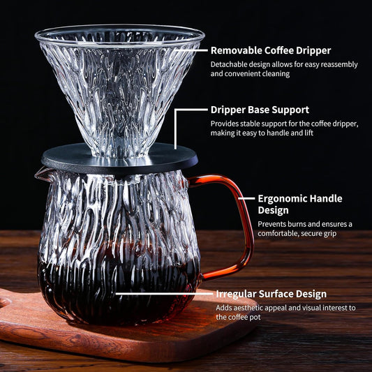 Unbreakable - Pour Over Coffee Maker 650ML/22OZ, Heat Resistant Borosilicate Glass Dripper with Filter Holder, BPA-Free Manual Coffee Brewer for Home and Office Use