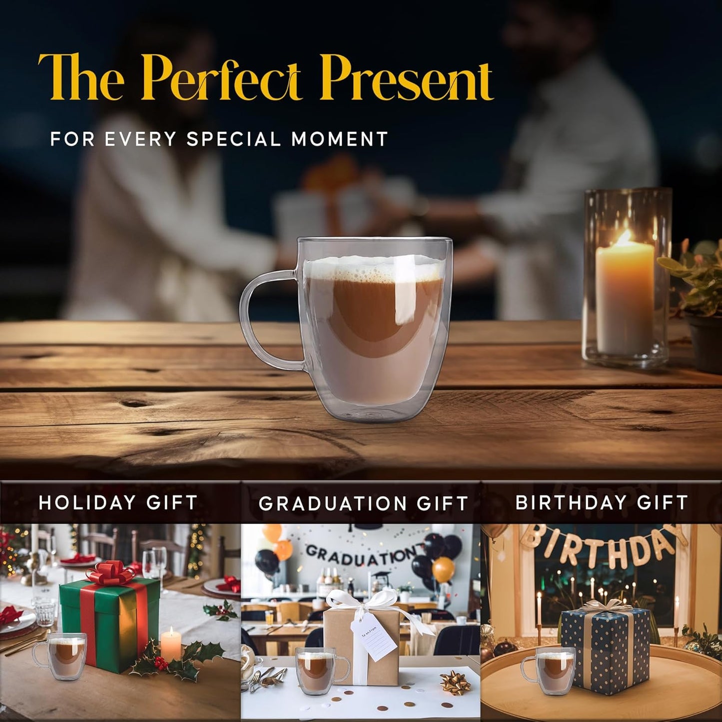 Kitchables Double Walled Glass Coffee Mugs Set of 2, 20oz Insulated Glass Coffee Mugs for Cappuccino, Latte, Tea, Espresso - Latte cup - Tazas Para Cafe