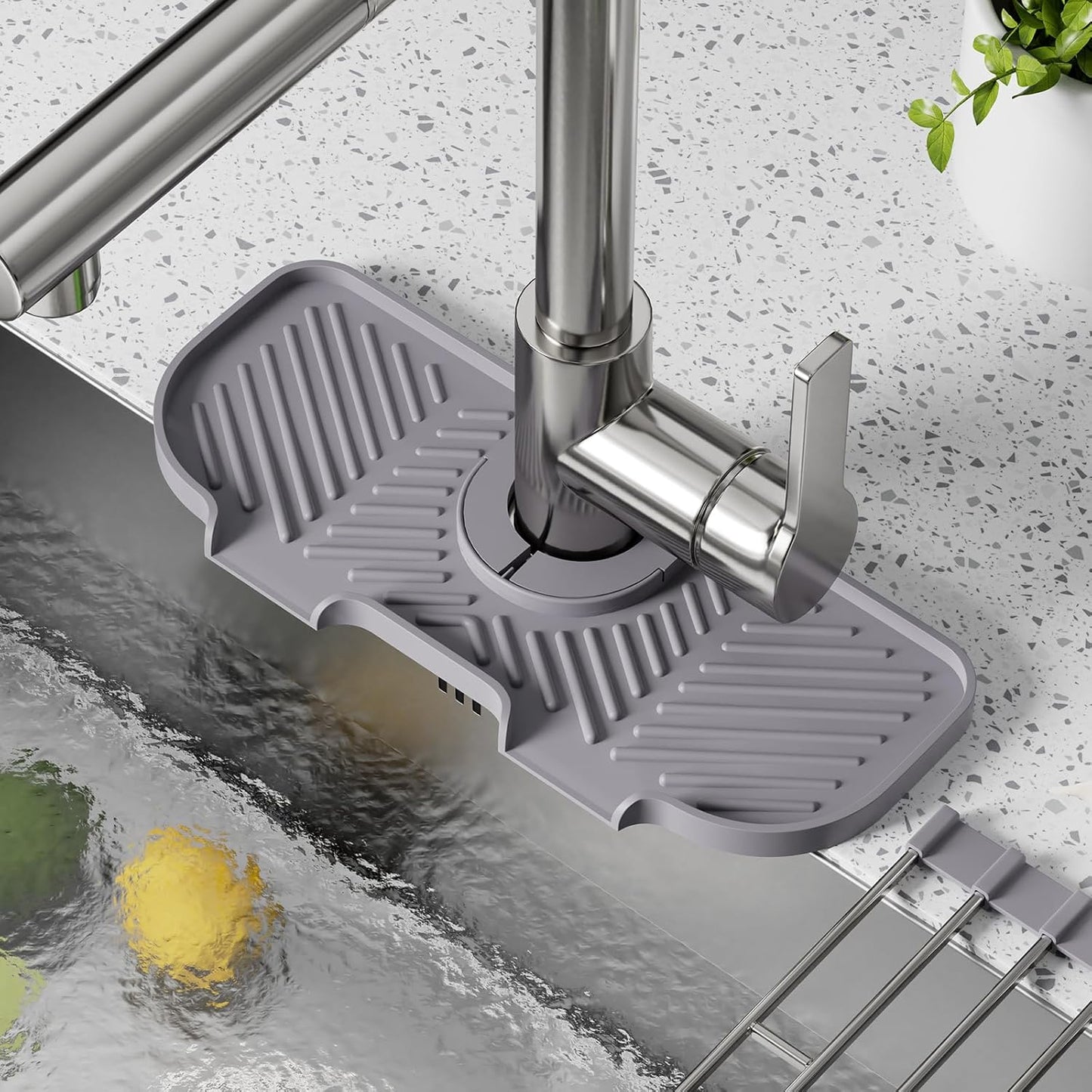 2 Pack Faucet Mat for Kitchen Sink,6° Slope Sink Splash Guard,Splash Guard for Kitchen Sink,Kitchen Sink Splash Guard for Dish Soap Sponge Holder,Silicone Faucet Guard & Draining Mat-Purple