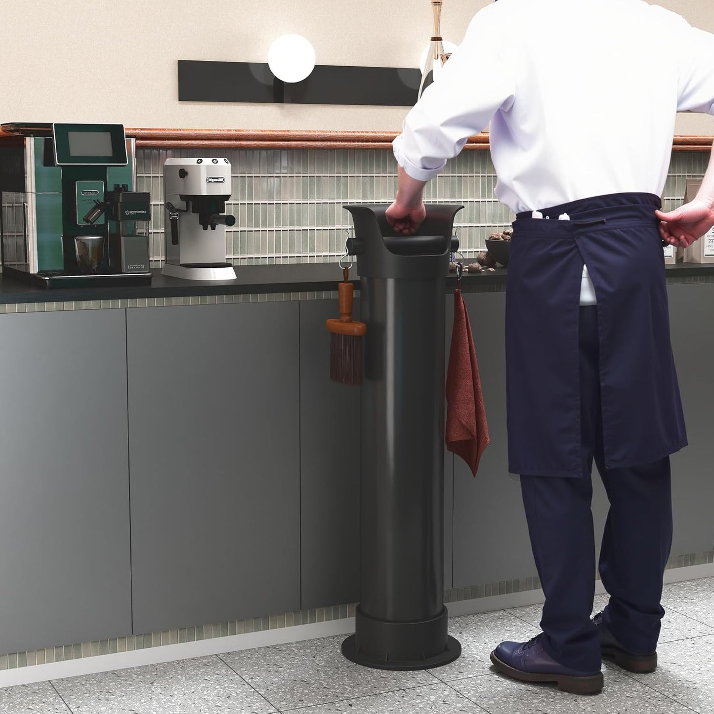 Espresso Knock Box for Coffee Puck, 250+ Cups Commercial Coffee Grounds Disposal Recycle Trash Can Clean Tool Set, Barista Essential for Cafe Shop Trailer Office Breakroom Home Bar Accessories