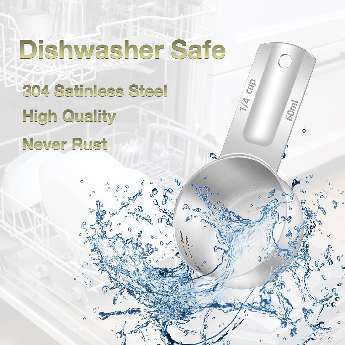 2PCS 1/4Cup (60ml, 2oz) Single Measuring Cup, Etched Inner Scale Stainless Steel Measure Scoop, Metric and US Measurement, Dishwasher Safe