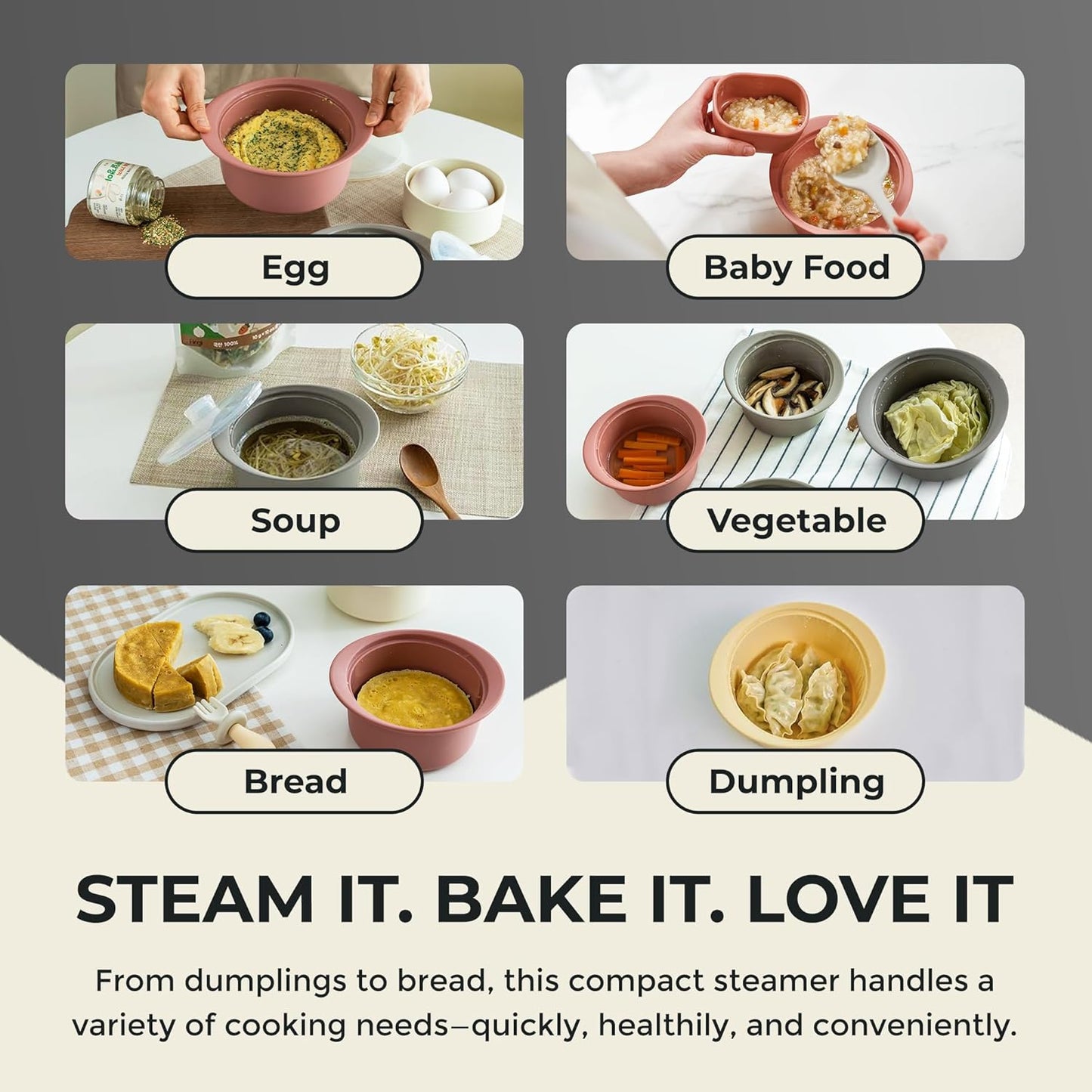 20oz Platinum Silicone Microwave Steamer Pot with Handle & Lid - Korea 100% Food-Grade Steamer Bowl, Heat-Resistant Cooker with Steam Holes, Easy Clean, Dishwasher Safe, Taupe Brown