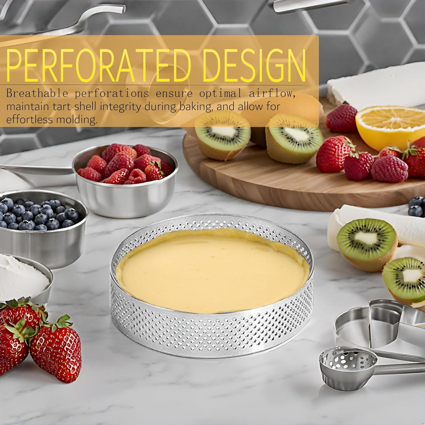 8Packs Perforated Tart Rings 3.15 Inch Stainless Steel Perforated Cake Rings, Round Tart Ring Molds for Cookies, fruit tarts, Prevent Soggy Crust & Even Baking